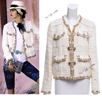 CHANEL 17C Ivory Cotton Collarless Tweed Jacket 36 シャネル アイボリー ノーカラー コットン ツイード ジャケット 即発