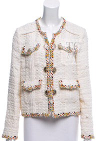 CHANEL 17C Ivory Cotton Collarless Tweed Jacket 36 38 シャネル アイボリー ノーカラー コットン ツイード ジャケット 即発