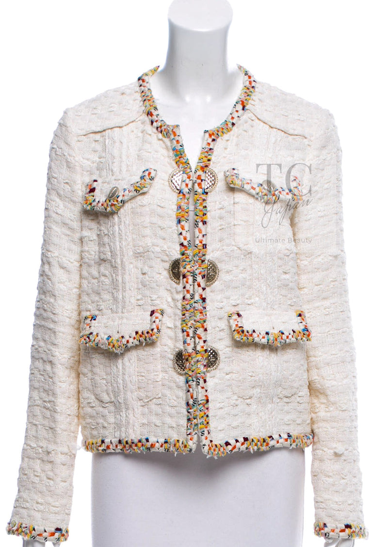 CHANEL 17C Ivory Cotton Collarless Tweed Jacket 36 38 シャネル アイボリー ノーカラー コットン ツイード ジャケット 即発