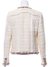 CHANEL 17C Ivory Cotton Collarless Tweed Jacket 36 38 シャネル アイボリー ノーカラー コットン ツイード ジャケット 即発