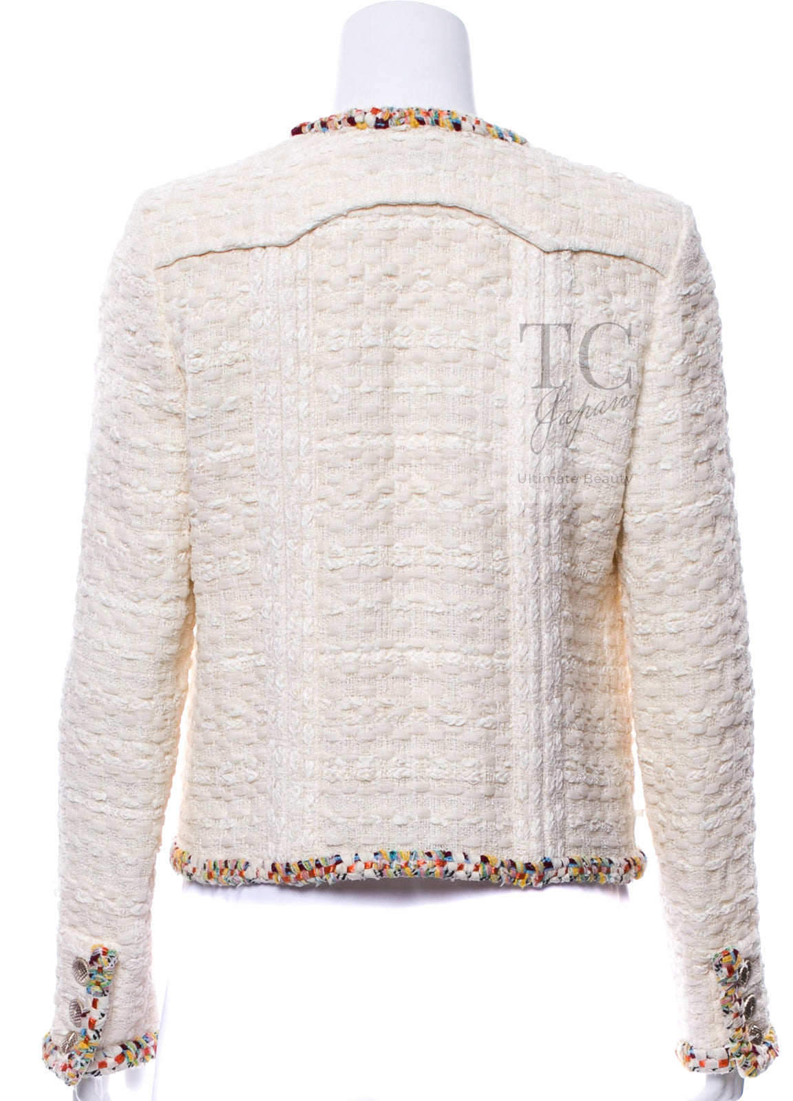 CHANEL 17C Ivory Cotton Collarless Tweed Jacket 36 38 シャネル アイボリー ノーカラー コットン ツイード ジャケット 即発