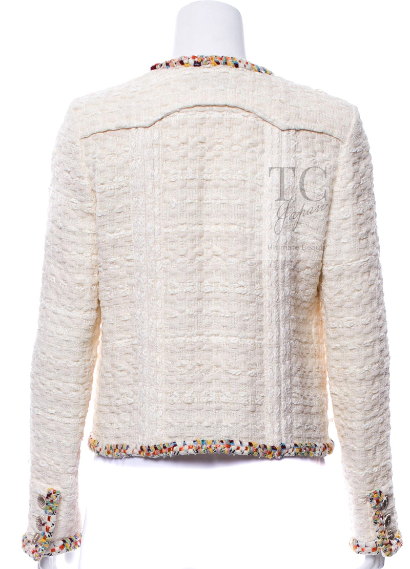 CHANEL 17C Ivory Cotton Collarless Tweed Jacket 36 38 シャネル アイボリー ノーカラー コットン ツイード ジャケット 即発