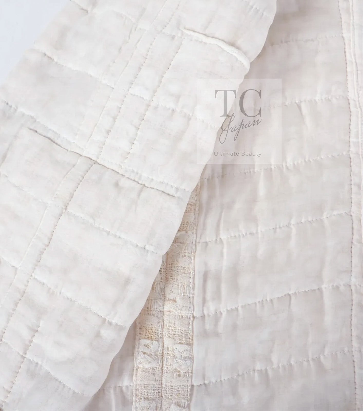 CHANEL 17C Ivory Cotton Collarless Tweed Jacket 36 シャネル アイボリー ノーカラー コットン ツイード ジャケット 即発