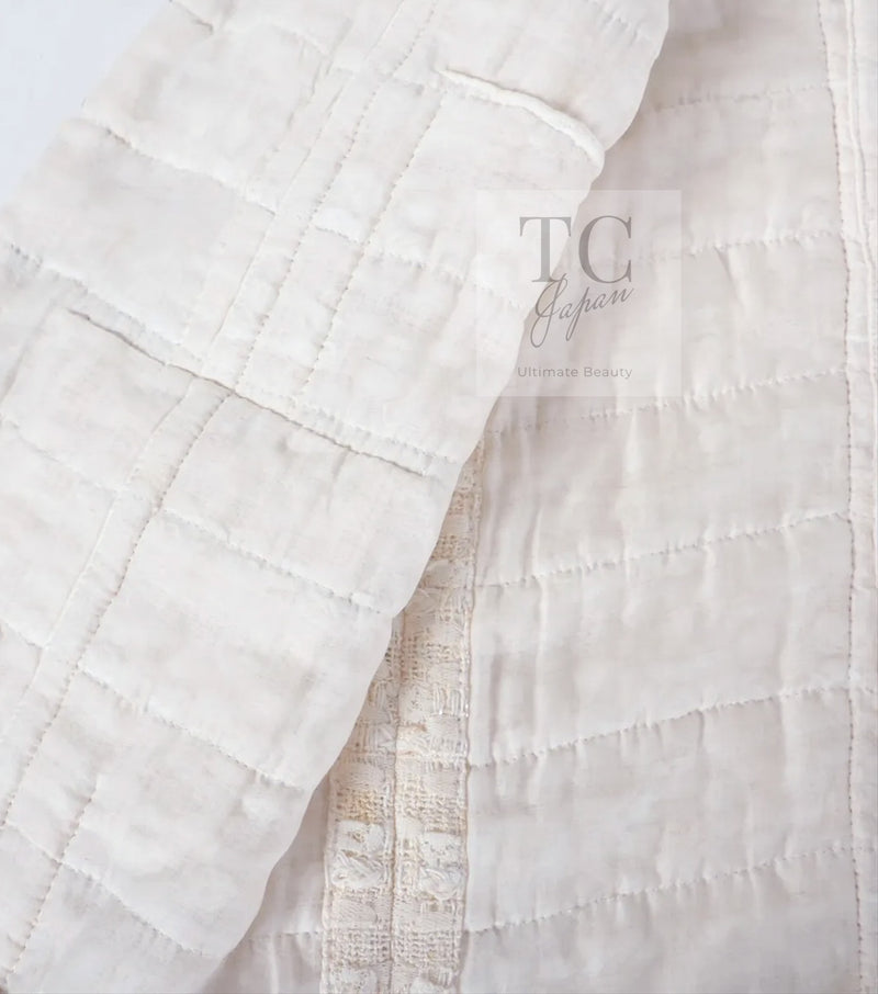 CHANEL 17C Ivory Cotton Collarless Tweed Jacket 36 シャネル アイボリー ノーカラー コットン ツイード ジャケット 即発