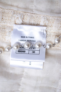 CHANEL 17C Ivory Cotton Collarless Tweed Jacket 36 38 シャネル アイボリー ノーカラー コットン ツイード ジャケット 即発