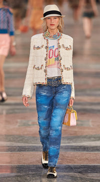 CHANEL 17C Ivory Cotton Collarless Tweed Jacket 36 38 シャネル アイボリー ノーカラー コットン ツイード ジャケット 即発