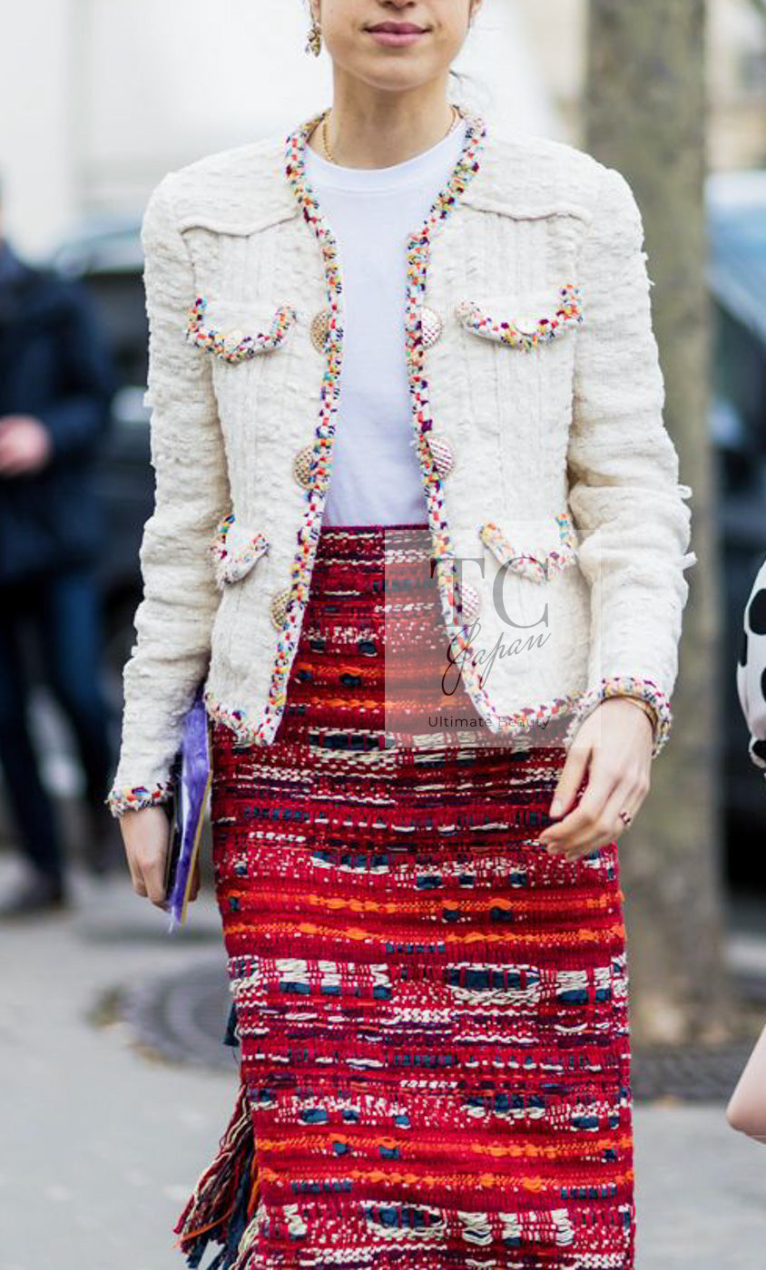 CHANEL 17C Ivory Cotton Collarless Tweed Jacket 36 38 シャネル アイボリー ノーカラー コットン ツイード ジャケット 即発
