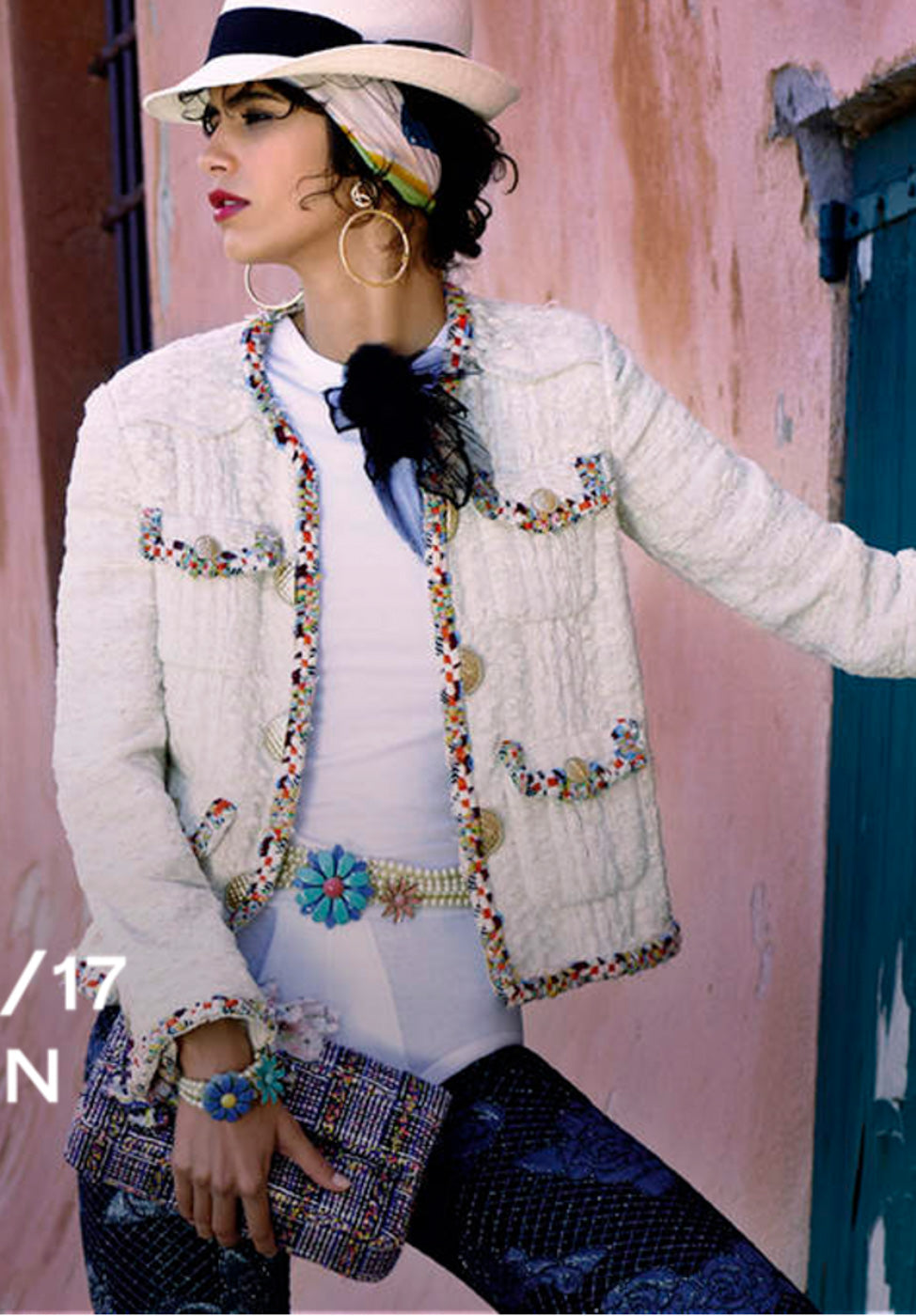 CHANEL 17C Ivory Cotton Collarless Tweed Jacket 36 シャネル アイボリー ノーカラー コットン ツイード ジャケット 即発