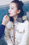 CHANEL 17C Ivory Cotton Collarless Tweed Jacket 36 シャネル アイボリー ノーカラー コットン ツイード ジャケット 即発
