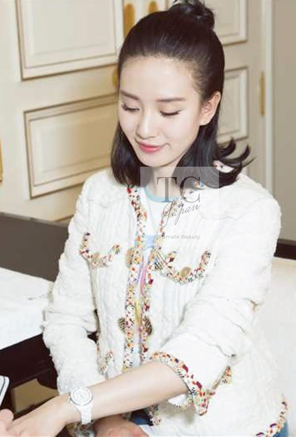 CHANEL 17C Ivory Cotton Collarless Tweed Jacket 36 38 シャネル アイボリー ノーカラー コットン ツイード ジャケット 即発
