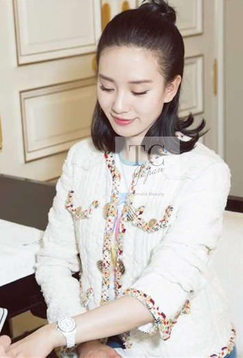 CHANEL 17C Ivory Cotton Collarless Tweed Jacket 36 38 シャネル アイボリー ノーカラー コットン ツイード ジャケット 即発