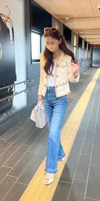 CHANEL 17C Ivory Cotton Collarless Tweed Jacket 36 38 シャネル アイボリー ノーカラー コットン ツイード ジャケット 即発