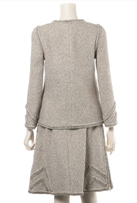 CHANEL 16A Gray Gold Trim Tweed Jacket Skirt Suit 36 38 シャネル グレー ゴールド トリム ツイード ジャケット スカート スーツ 即発