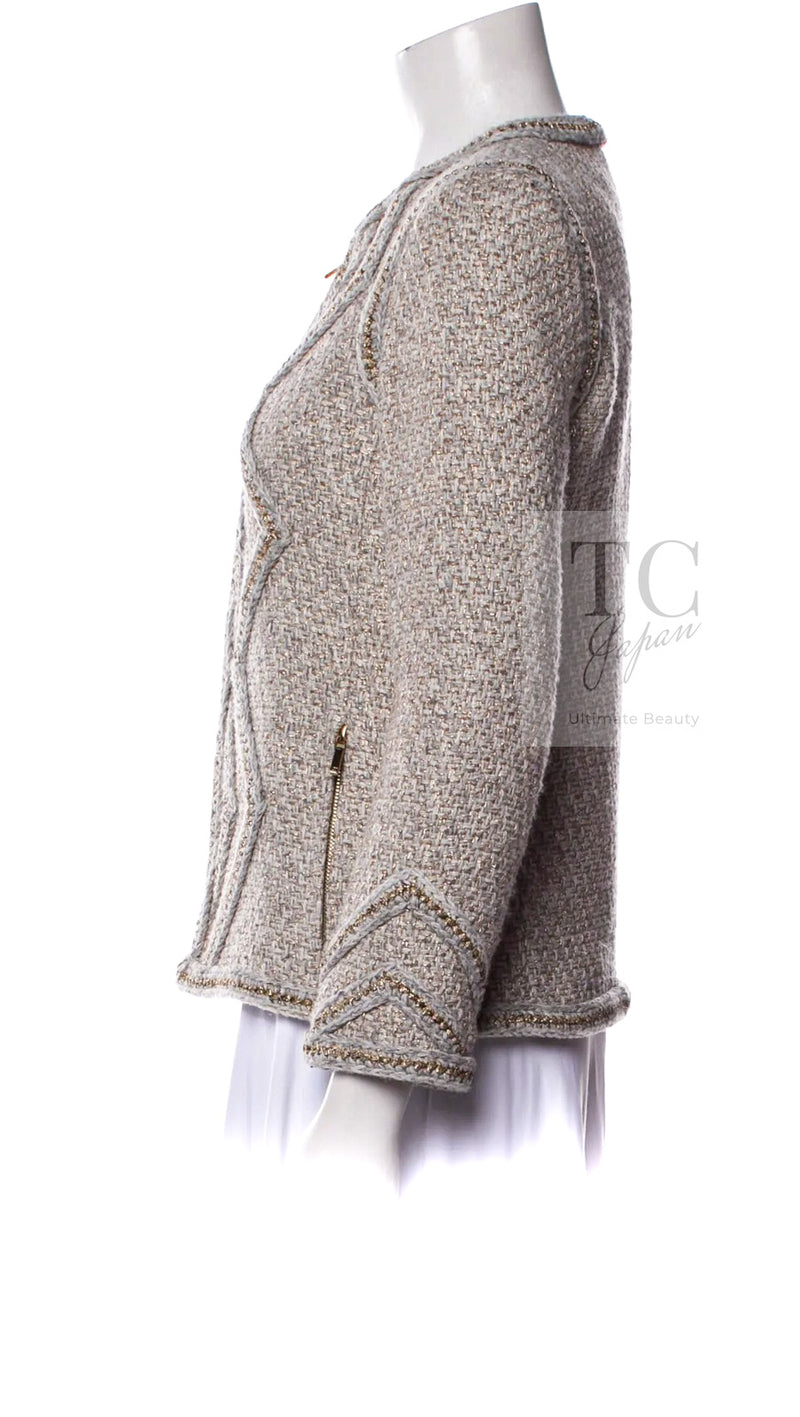 CHANEL 16A Gray Gold Trim Tweed Jacket Skirt Suit 36 38 シャネル グレー ゴールド トリム ツイード ジャケット スカート スーツ 即発