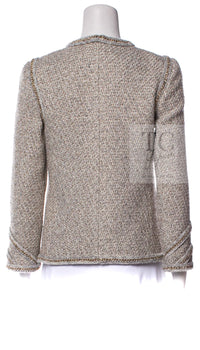 CHANEL 16A Gray Gold Trim Tweed Jacket Skirt Suit 36 38 シャネル グレー ゴールド トリム ツイード ジャケット スカート スーツ 即発