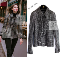 CHANEL 09S Black White Silk Wool Cardigan Jacket 38 シャネル ブラック ホワイト シルク ウール カーディガン ジャケット 即発