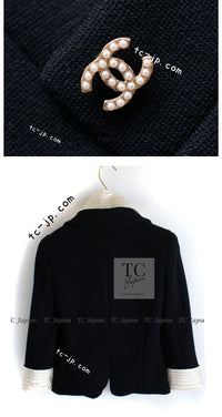 CHANEL 07A Black Detachable Ivory Collar 2 Way Wool Stretch Jacket 34 シャネル 女優 ブラック アイボリー取外可 襟 2 Way ウール ストレッチ リボン ジャケット 即発