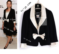 CHANEL 07A Black Detachable Ivory Collar 2 Way Wool Stretch Jacket 34 シャネル 女優 ブラック アイボリー取外可 襟 2 Way ウール ストレッチ リボン ジャケット 即発