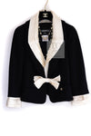 CHANEL 07A Black Detachable Ivory Collar 2 Way Wool Stretch Jacket 34 シャネル 女優 ブラック アイボリー取外可 襟 2 Way ウール ストレッチ リボン ジャケット 即発