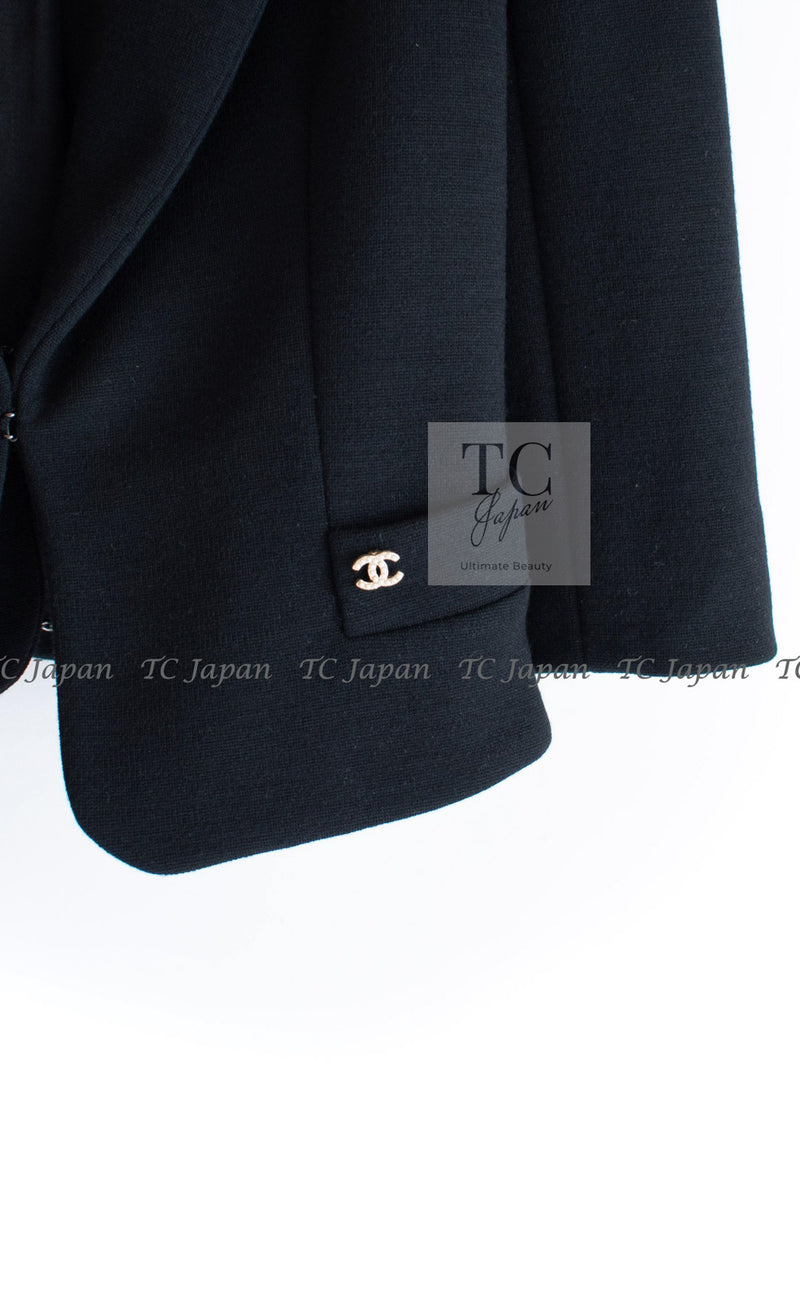 CHANEL 07A Black Detachable Ivory Collar 2 Way Wool Stretch Jacket 34 シャネル 女優 ブラック アイボリー取外可 襟 2 Way ウール ストレッチ リボン ジャケット 即発