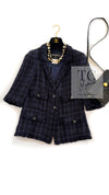 CHANEL 07S Dark Navy Black Fringe Linen Tweed Jacket Skirt Suit 40 シャネル ダークネイビー ブラック フリンジ リネン 麻混 ツイード ジャケット スカート スーツ