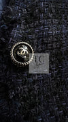 CHANEL 07S Dark Navy Black Fringe Linen Tweed Jacket Skirt Suit 40 シャネル ダークネイビー ブラック フリンジ リネン 麻混 ツイード ジャケット スカート スーツ