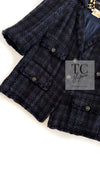 CHANEL 07S Dark Navy Black Fringe Linen Tweed Jacket Skirt Suit 40 シャネル ダークネイビー ブラック フリンジ リネン 麻混 ツイード ジャケット スカート スーツ
