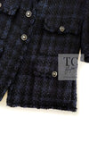 CHANEL 07S Dark Navy Black Fringe Linen Tweed Jacket Skirt Suit 40 シャネル ダークネイビー ブラック フリンジ リネン 麻混 ツイード ジャケット スカート スーツ