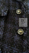 CHANEL 07S Dark Navy Black Fringe Linen Tweed Jacket Skirt Suit 40 シャネル ダークネイビー ブラック フリンジ リネン 麻混 ツイード ジャケット スカート スーツ