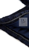 CHANEL 07S Dark Navy Black Fringe Linen Tweed Jacket Skirt Suit 40 シャネル ダークネイビー ブラック フリンジ リネン 麻混 ツイード ジャケット スカート スーツ