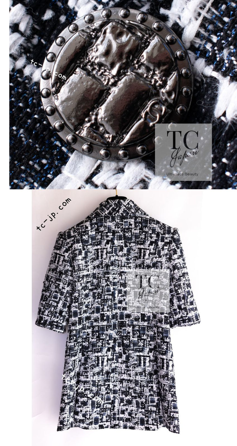 CHANEL 15S Black White Short Sleeve Fantasy Tweed Jacket 38 シャネル ブラック  ホワイト ファンタジー 半袖 ツイード ジャケット 即発