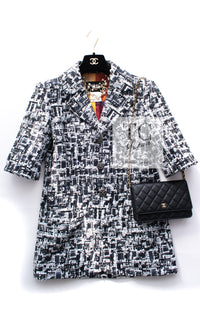 CHANEL 15S Black White Short Sleeve Fantasy Tweed Jacket 38 シャネル ブラック  ホワイト ファンタジー 半袖 ツイード ジャケット 即発