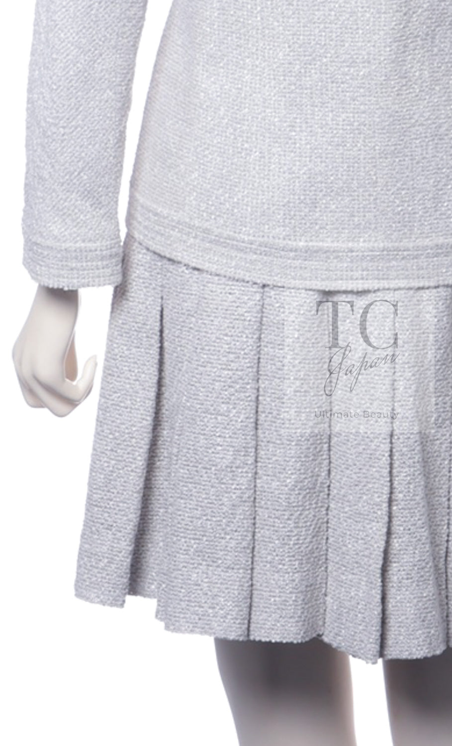 シャネル セットアップ スーツ CHANEL ライトグレー リボン ツイード