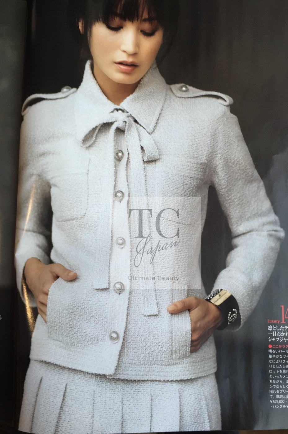 CHANEL 16S Light Gray Ribbon Tweed Jacket Skirt Set up 38 シャネル ライトグレー リボン ツイード ジャケット スカート セットアップ 女優ソン・ヘギョ クリステン・スチュワート着