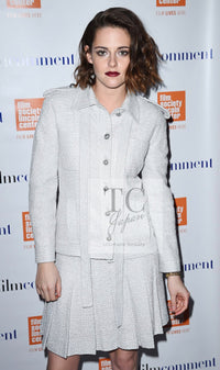 CHANEL 16S Light Gray Ribbon Tweed Jacket Skirt Set up 38 シャネル ライトグレー リボン ツイード ジャケット スカート セットアップ 女優ソン・ヘギョ クリステン・スチュワート着
