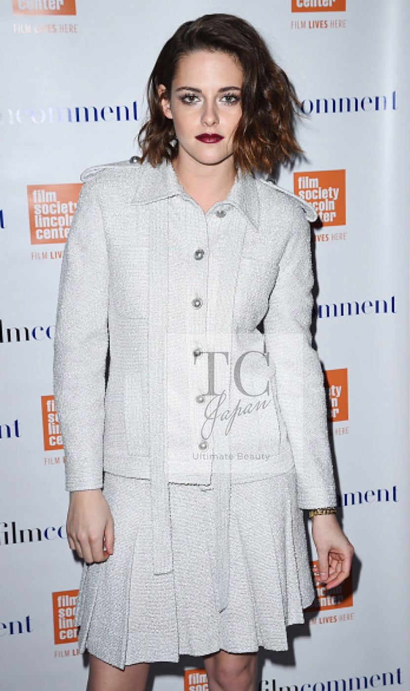 CHANEL 16S Light Gray Ribbon Tweed Jacket Skirt Set up 38 シャネル ライトグレー リボン ツイード ジャケット スカート セットアップ 女優ソン・ヘギョ クリステン・スチュワート着