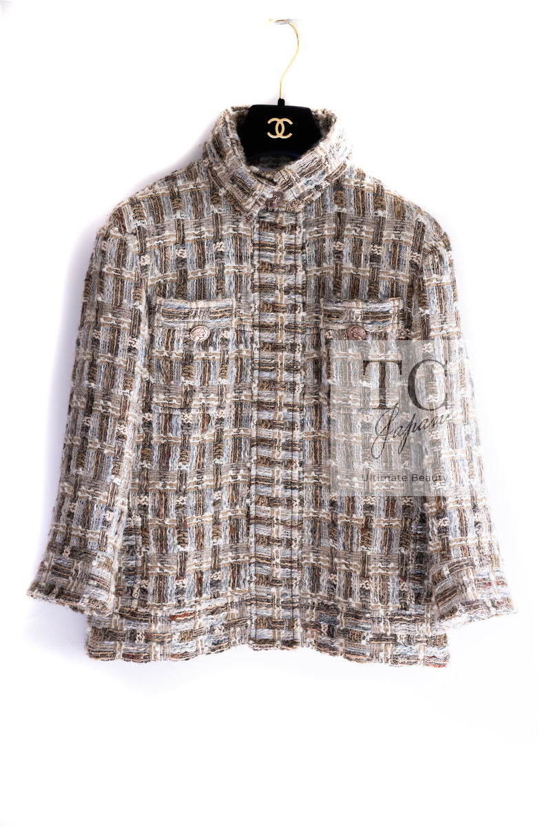 CHANEL 16PF Beige Brown Wool Linen Tweed Jacket 34 シャネル ベージュ ブラウン ウール リネン ツイード ジャケット 即発