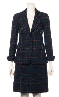 CHANEL 07A Dark Navy Multicolor Tweed Jacket Skirt Suit 34 シャネル ダーク ネイビー マルチカラー ツイード ジャケット スカート スーツ 即発