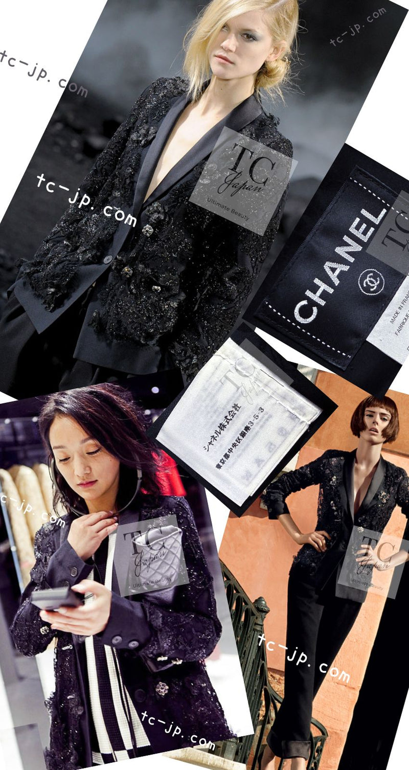 CHANEL 11A Black Floral Lesage Lace Silk Jacket 38 シャネル ブラック ルサージュ レース ビーズ サテン シルク ジャケット 即発