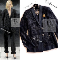 CHANEL 11A Black Floral Lesage Lace Silk Jacket 38 シャネル ブラック ルサージュ レース ビーズ サテン シルク ジャケット 即発