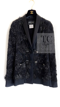 CHANEL 11A Black Floral Lesage Lace Silk Jacket 38 シャネル ブラック ルサージュ レース ビーズ サテン シルク ジャケット 即発
