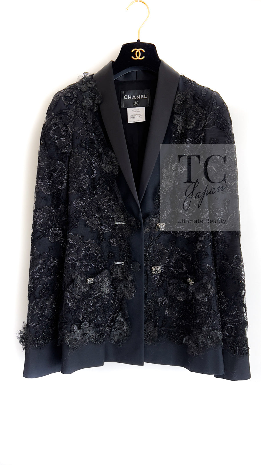 CHANEL 11A Black Floral Lesage Lace Silk Jacket 38 シャネル ブラック ルサージュ レース ビーズ サテン シルク ジャケット 即発