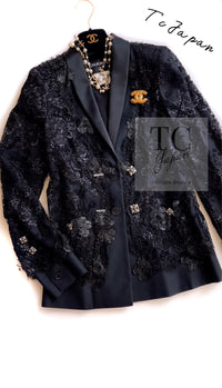 CHANEL 11A Black Floral Lesage Lace Silk Jacket 38 シャネル ブラック ルサージュ レース ビーズ サテン シルク ジャケット 即発