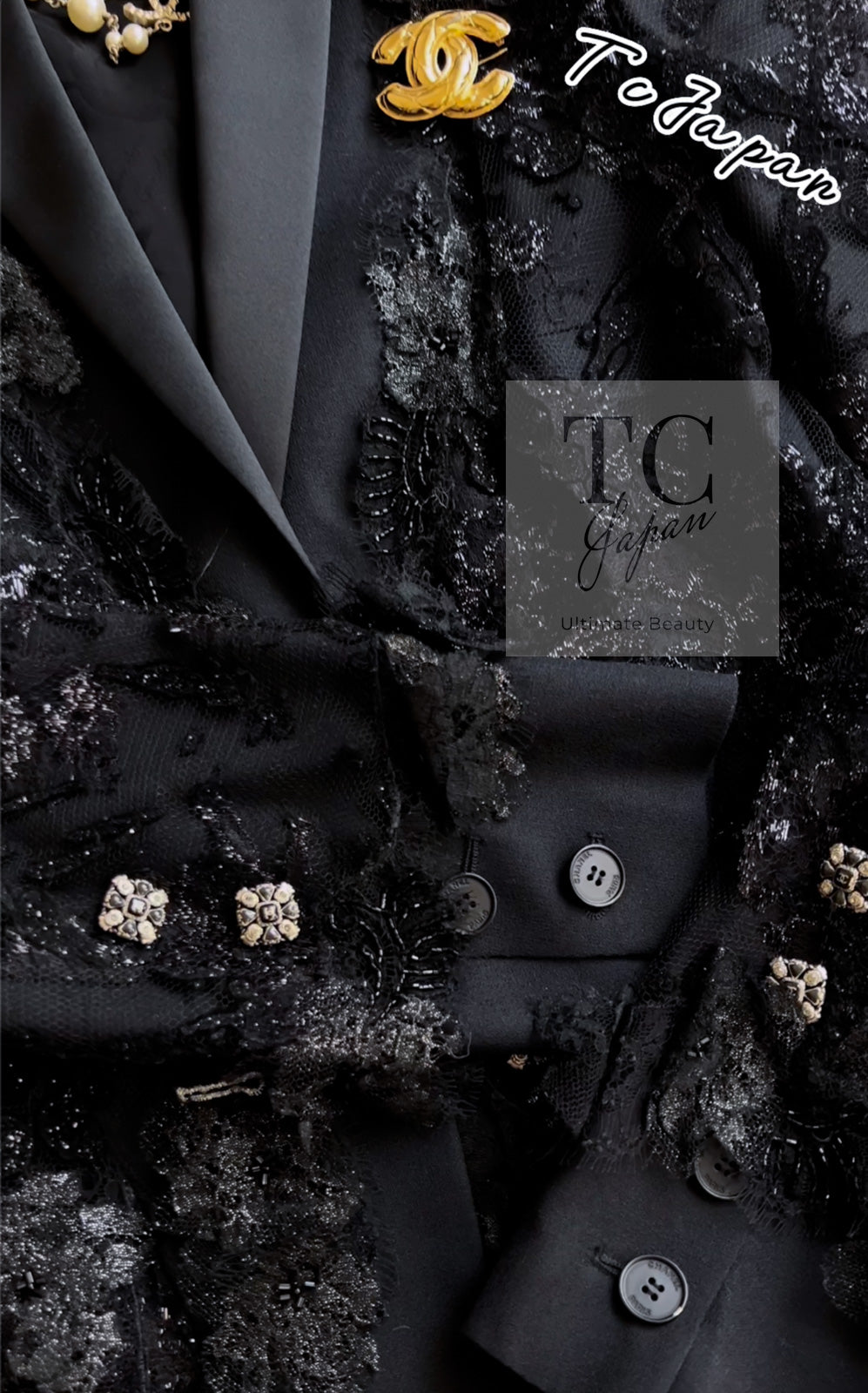 CHANEL 11A Black Floral Lesage Lace Silk Jacket 38 シャネル ブラック ルサージュ レース ビーズ サテン シルク ジャケット 即発