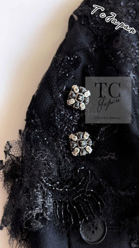 CHANEL 11A Black Floral Lesage Lace Silk Jacket 38 シャネル ブラック ルサージュ レース ビーズ サテン シルク ジャケット 即発