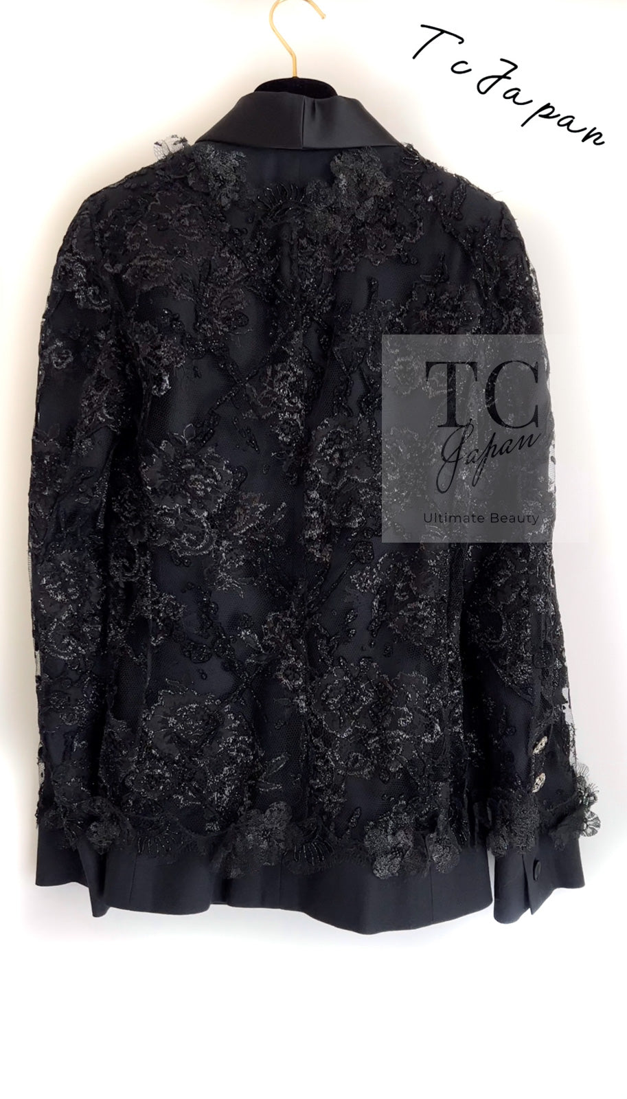 CHANEL 11A Black Floral Lesage Lace Silk Jacket 38 シャネル ブラック ルサージュ レース ビーズ サテン シルク ジャケット 即発
