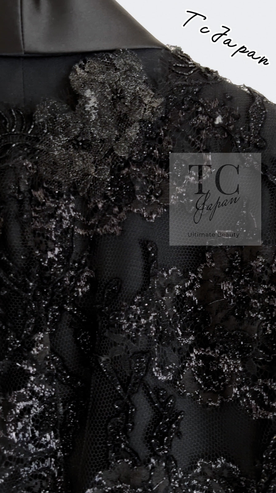 CHANEL 11A Black Floral Lesage Lace Silk Jacket 38 シャネル ブラック ルサージュ レース ビーズ サテン シルク ジャケット 即発