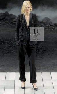 CHANEL 11A Black Floral Lesage Lace Silk Jacket 38 シャネル ブラック ルサージュ レース ビーズ サテン シルク ジャケット 即発