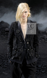 CHANEL 11A Black Floral Lesage Lace Silk Jacket 38 シャネル ブラック ルサージュ レース ビーズ サテン シルク ジャケット 即発