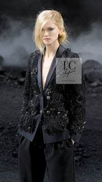 CHANEL 11A Black Floral Lesage Lace Silk Jacket 38 シャネル ブラック ルサージュ レース ビーズ サテン シルク ジャケット 即発